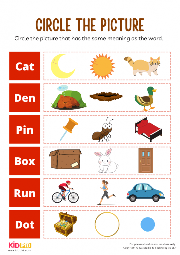 Vocabulary - Circle the Picture Worksheets for Kids