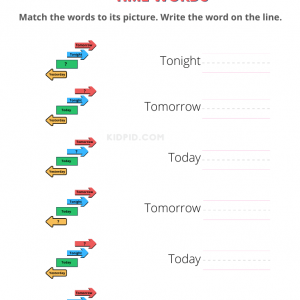 Time Words Practice Worksheets for Kindergarten