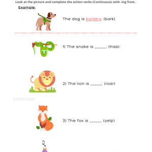 Action Verbs ending in "ing" Printable Worksheets for Grade 1