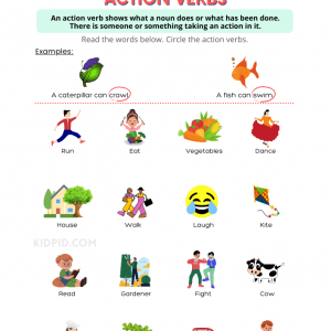 Identify Action Verbs Printable Worksheets for Grade 1