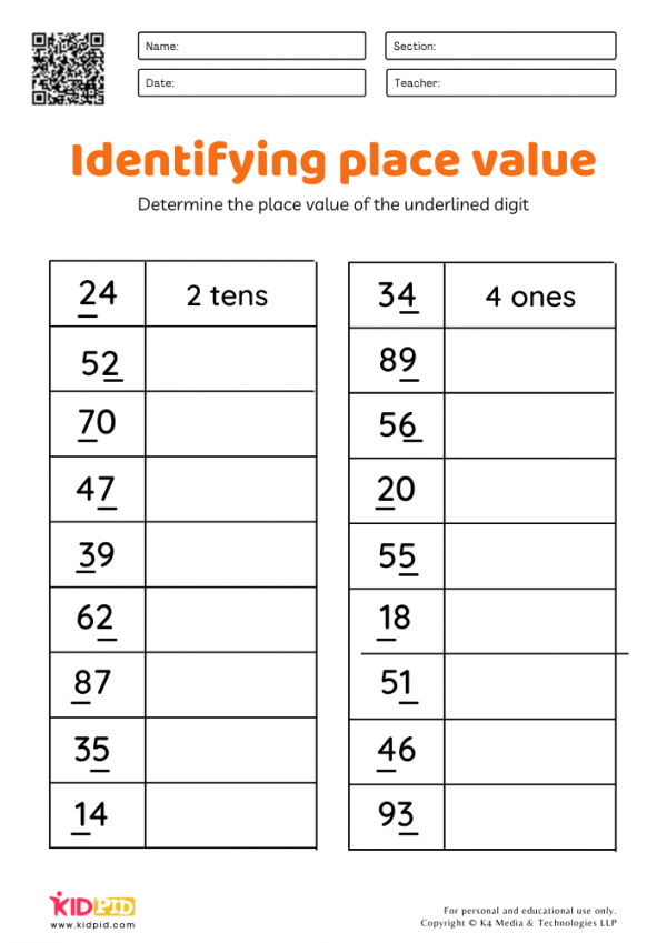 Place Value Worksheets for Grade 1