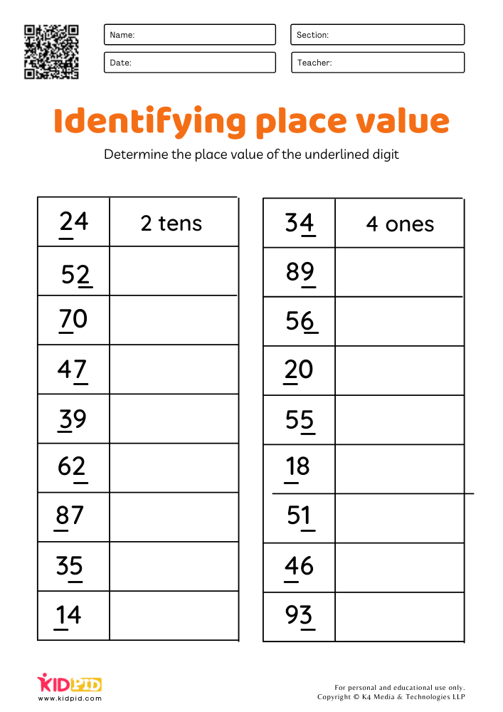 Place Value Worksheets for Grade 1 Kidpid