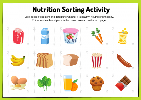 Nutrition Sorting Activity Worksheet