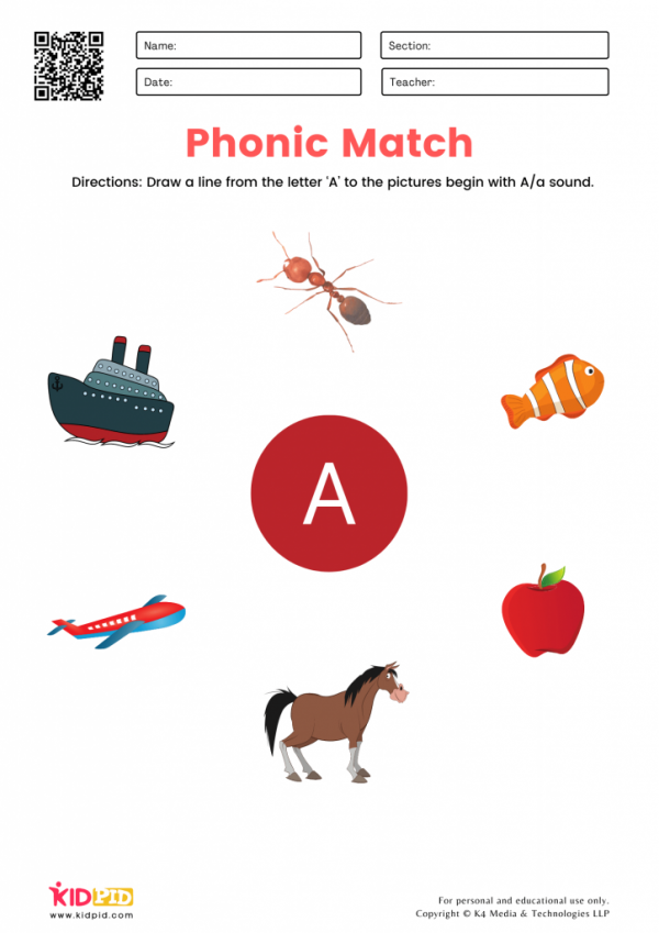 Phonic Match Worksheets for Kids