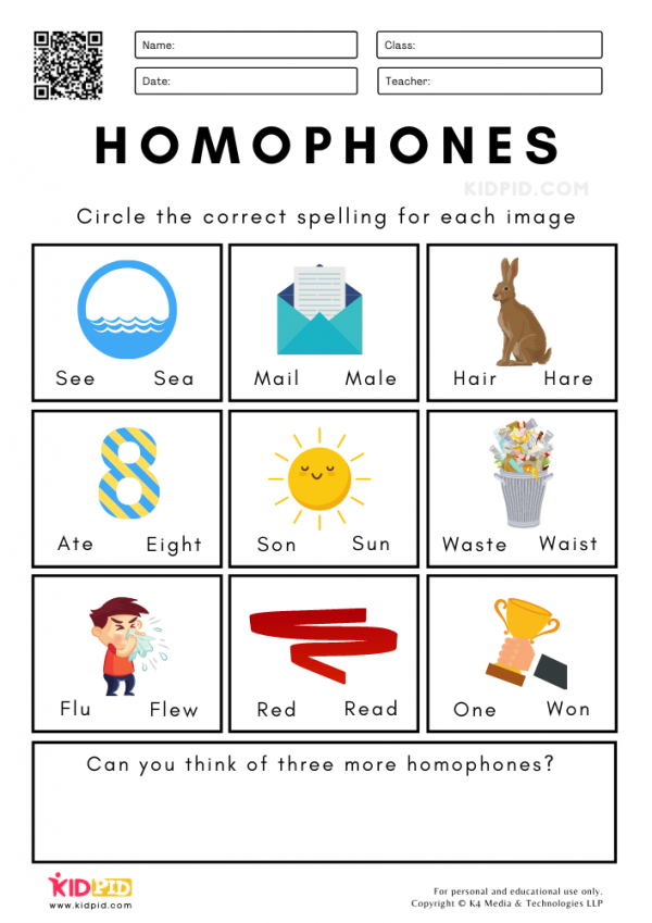 Homophones Worksheets for Grade 1