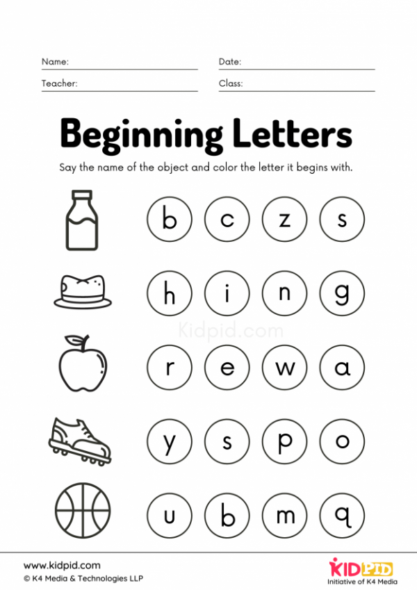 Beginning Letters Foundational Worksheet