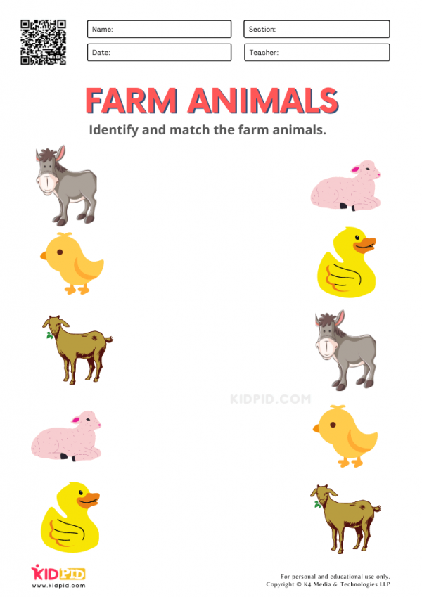 Farm Animals Worksheets for Kindergarten