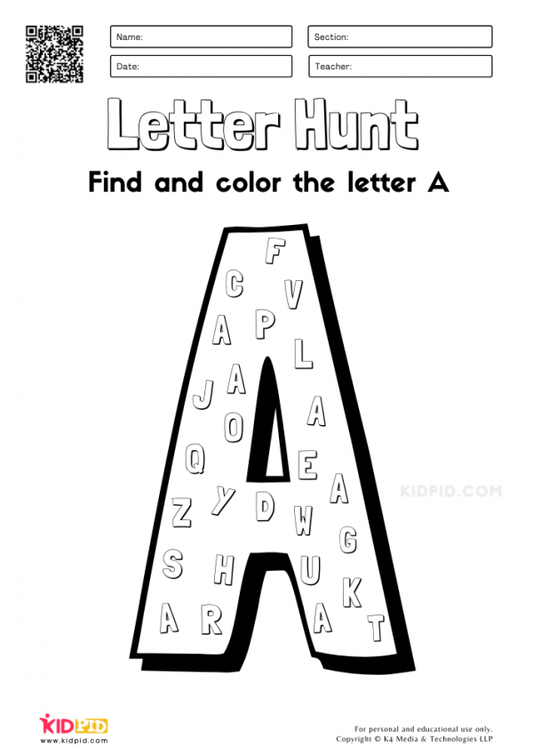 Letter Hunt Worksheet Printables for Preschool