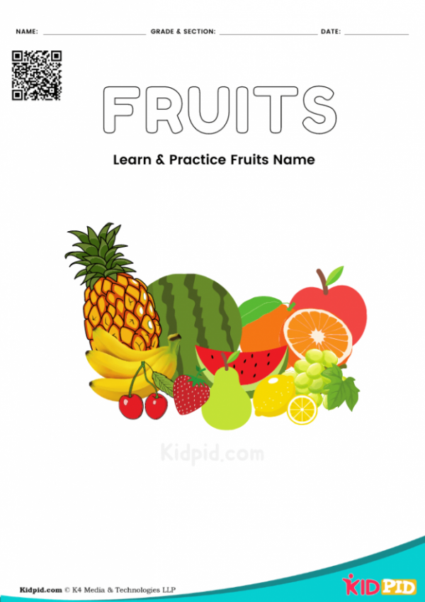 Fruit Name Printable Worksheet for Kindergarten