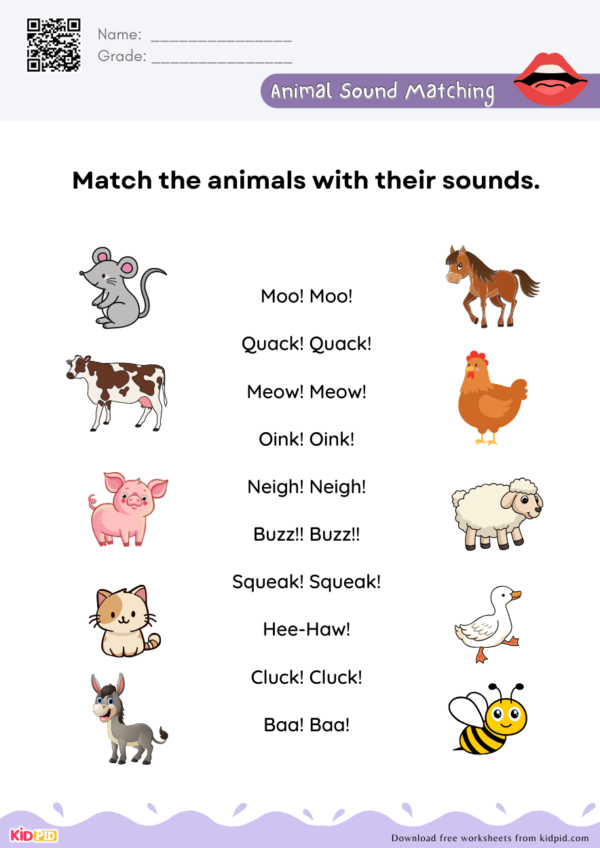 Animal Sound Match Worksheet