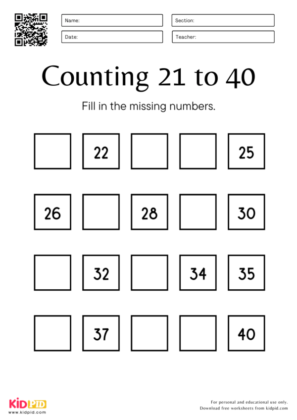 Counting 1 to 20 Math Worksheet in Simple Style