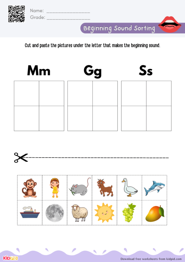 Cut and Paste Beginning Sounds Worksheet