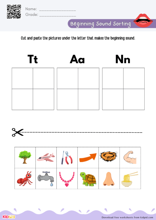 Cut and Paste Beginning Sounds Worksheet