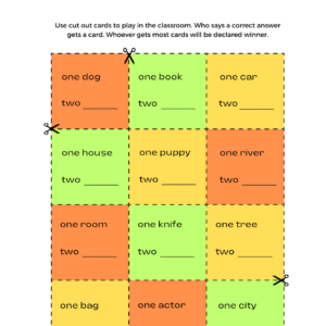 Singular Plural Nouns Cut Out Card Activity Worksheet