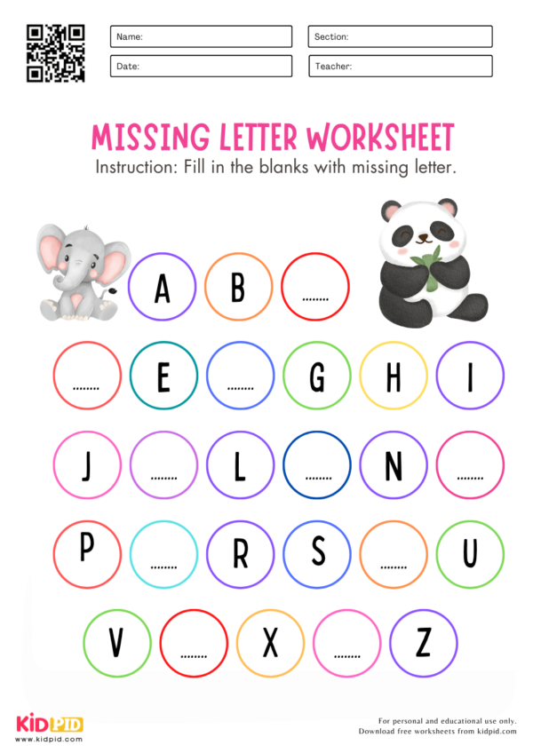 Fill in Missing Alphabet Letters Worksheet