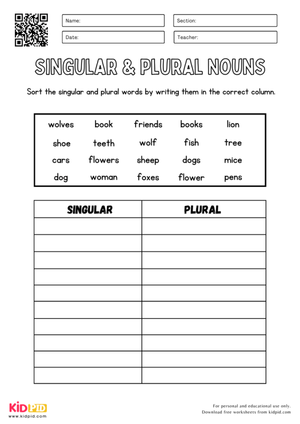 Irregular Plural Nouns Worksheets