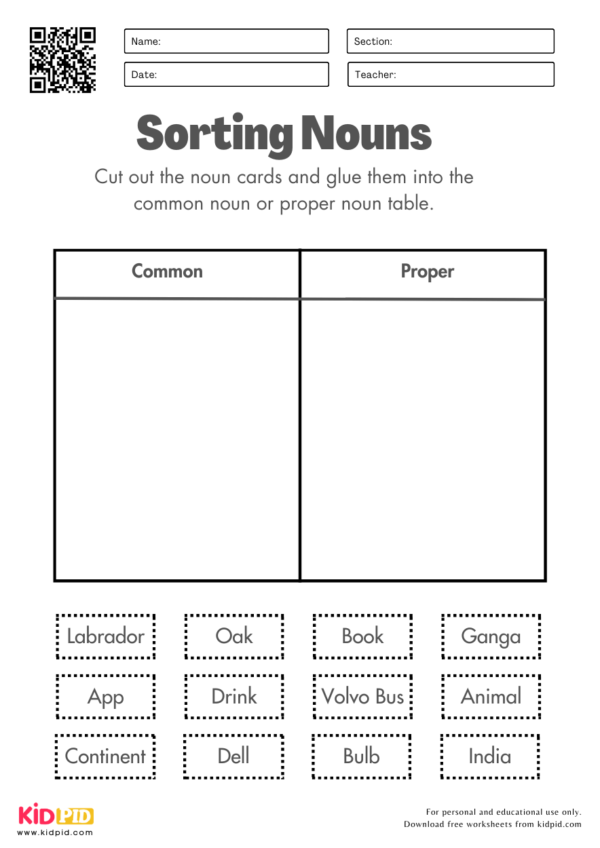 Sorting Nouns Worksheet