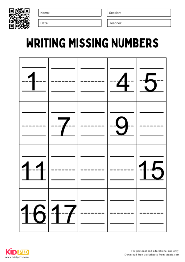 Writing Missing Numbers 1-20