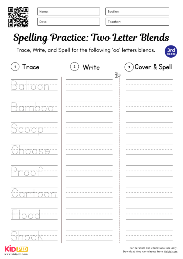 Easy Two Letter Blend Worksheet for Grade 3