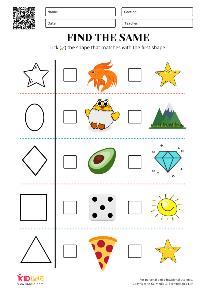 Match the Same Shapes Worksheet - Kidpid