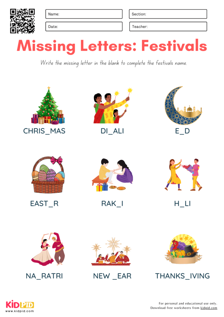 Missing Letters of Festivals Worksheet for Grade 2 Kidpid Missing Letters of Festivals Worksheet for Grade 2 Kidpid