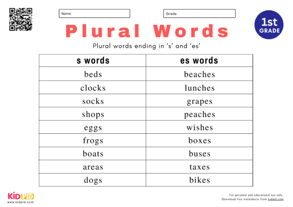 Plural Words Worksheet For Grade 1