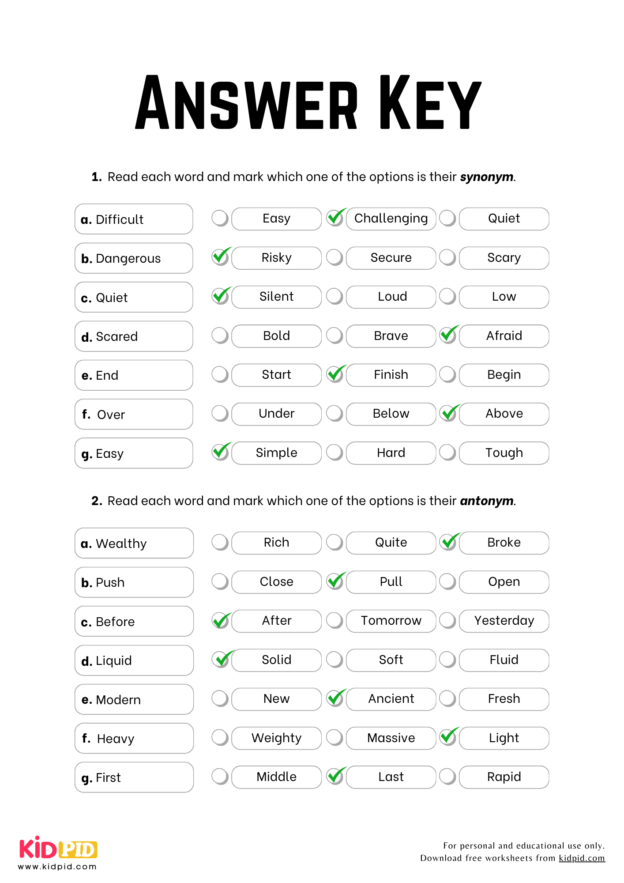 Synonyms and Antonyms Worksheet For Grade 2 - Kidpid