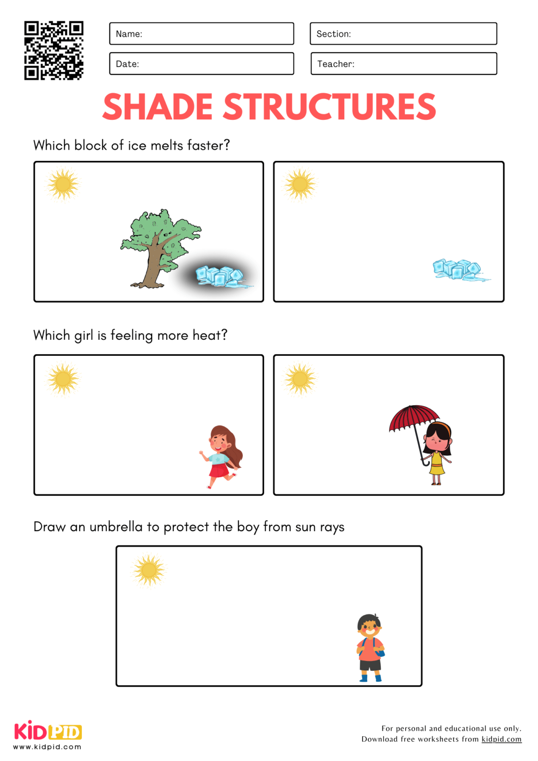 Shade Structure Worksheet for Kindergarten - Kidpid