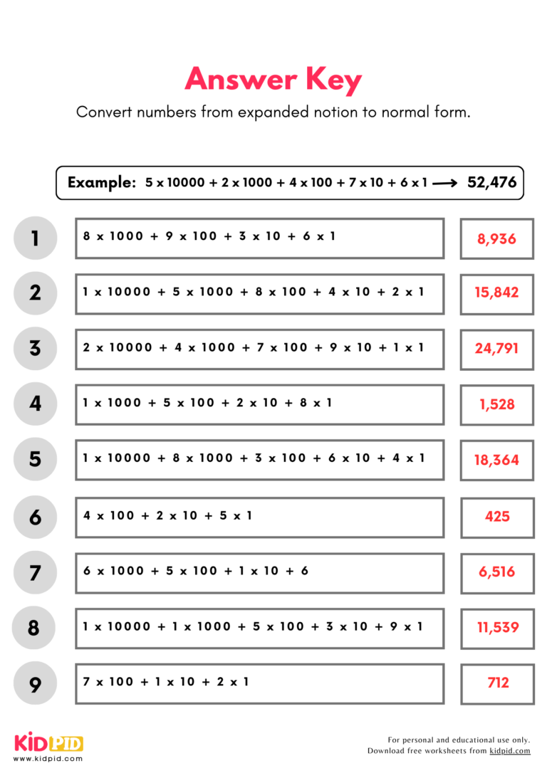 Convert Expanded to Standard Notation Place Value Worksheet For Grade 4 ...