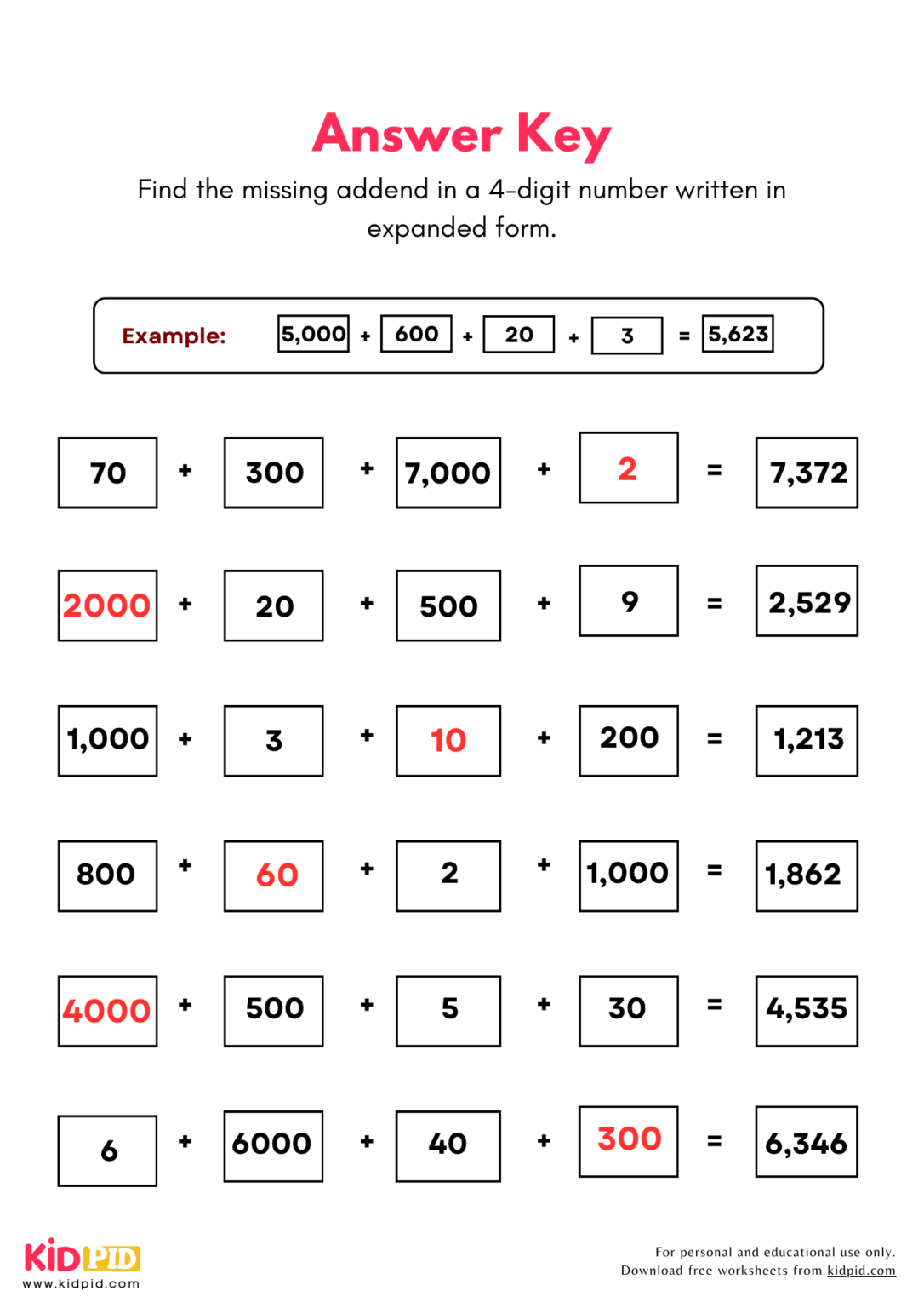 Find The Missing Place Value (4-digits) Worksheet For Grade 3 - Kidpid