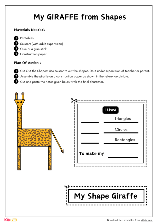 Printable Shape Giraffe Cut-Outs: Coloring and Puzzle Activity for Kids