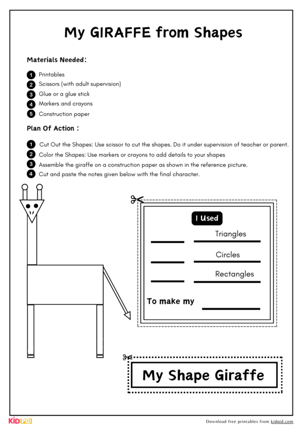 Printable Shape Giraffe Cut-Outs: Coloring and Puzzle Activity for Kids