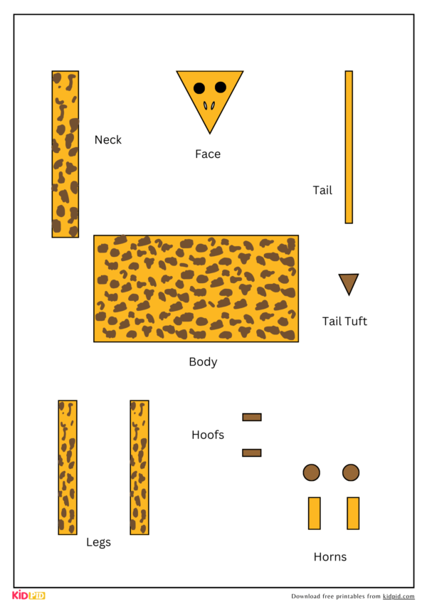 Printable Shape Giraffe Cut-Outs: Coloring and Puzzle Activity for Kids