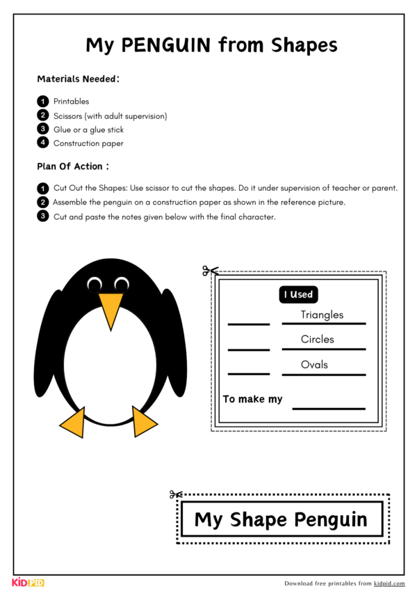 Printable Penguin Shape Cut-Outs: Coloring and Puzzle Fun for Children