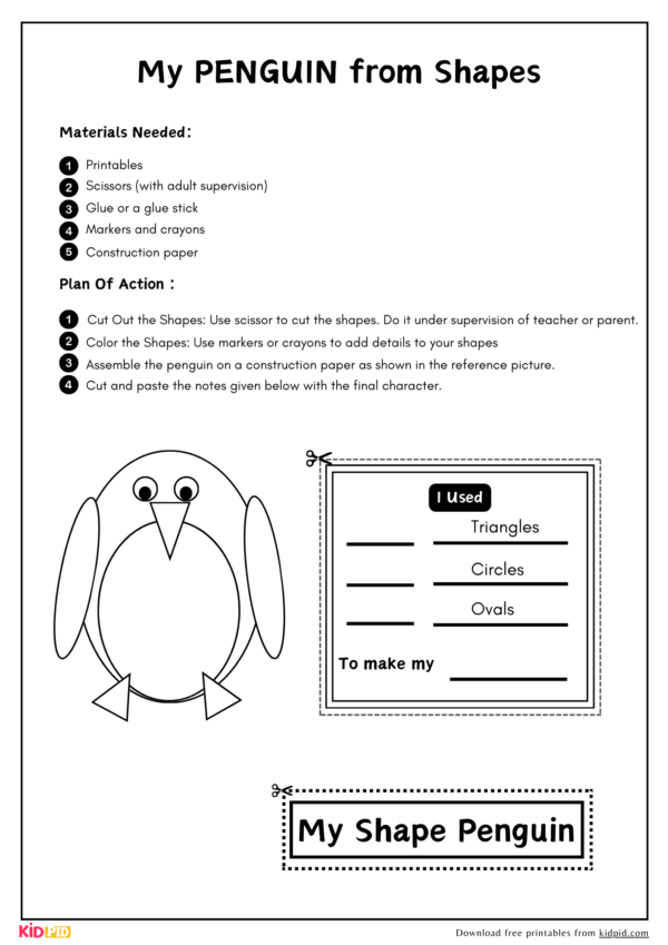 Printable Penguin Shape Cut-Outs: Coloring and Puzzle Fun for Children