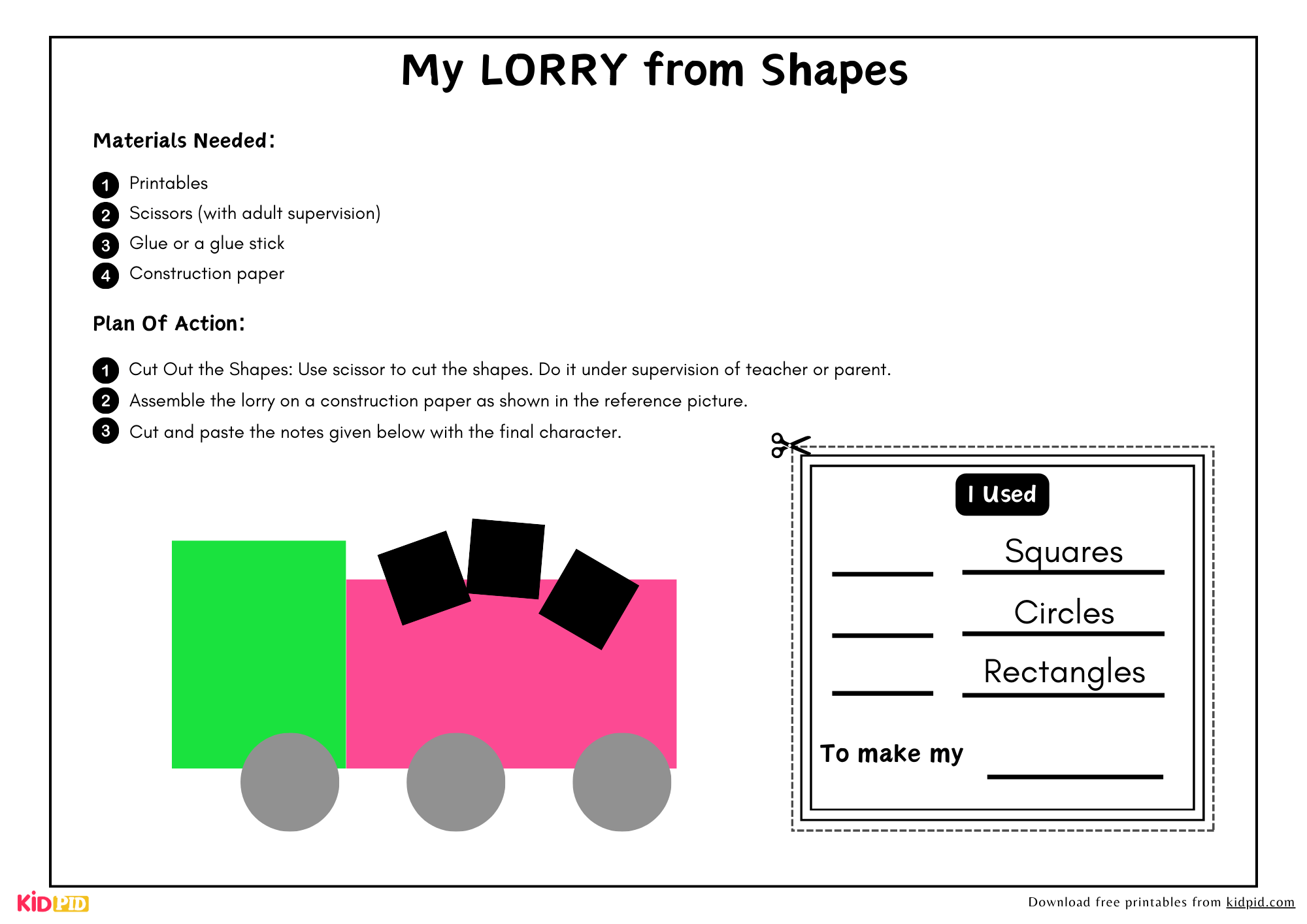 Lorry Shape Cut-Out Activity: Printable Coloring & Puzzle Sheets for Kids