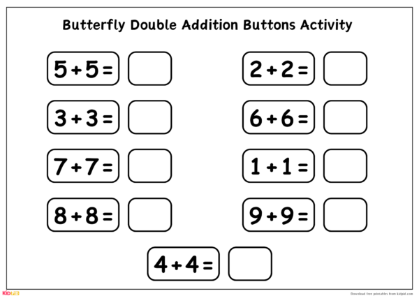Butterfly Double Addition Buttons Printable Activity
