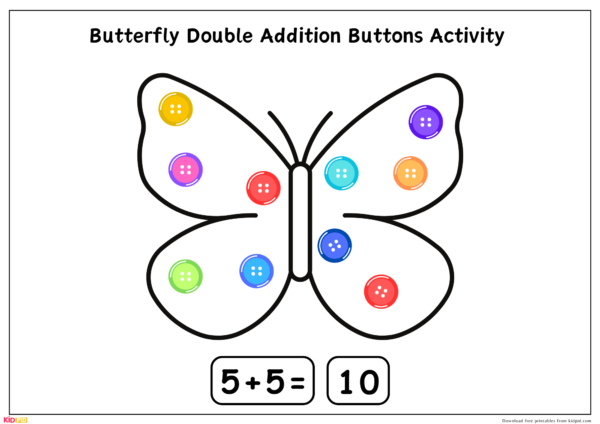 Butterfly Double Addition Buttons Printable Activity