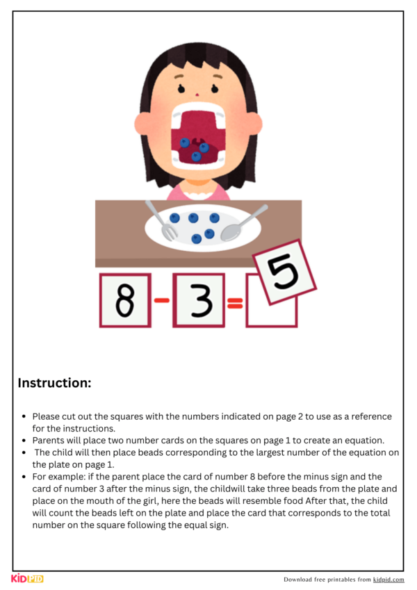 Food Subtraction Math Activity Printable