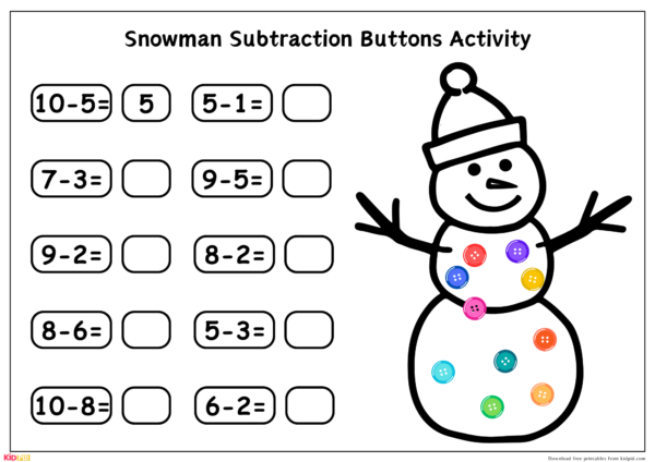 Snowman Subtraction Buttons Activity