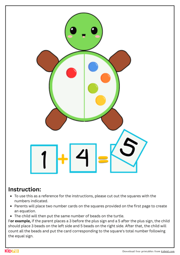 Turtle Addition Math Template Activity