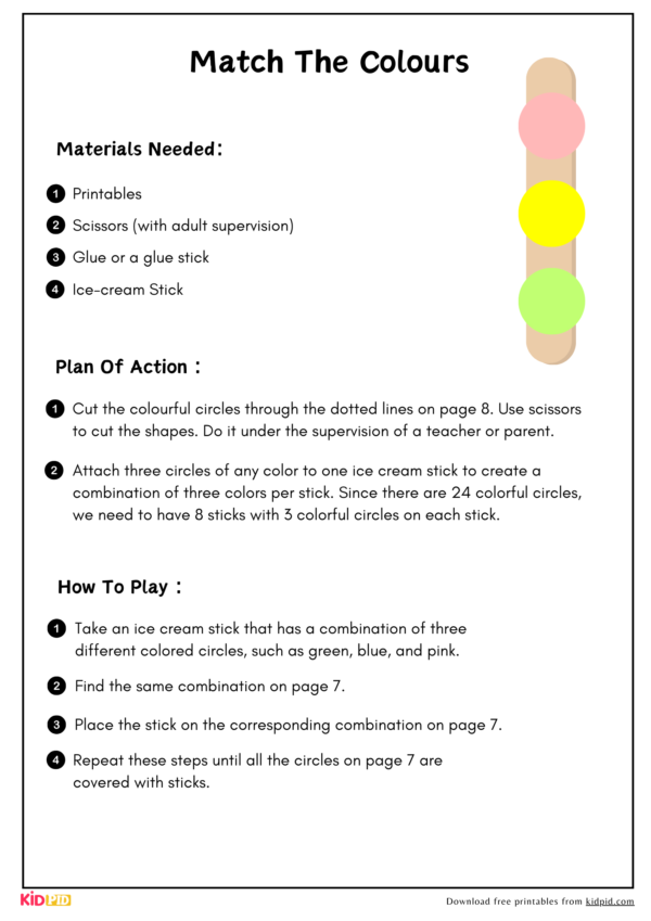 Color Matching Game Activity Using Popsicle Stick
