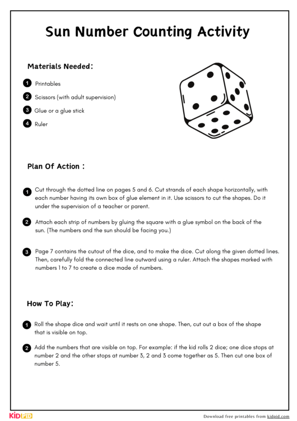 Counting and Addition Sun Printable Activity