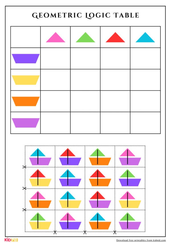 Geometric Logic Table Education Game Worksheet For Children