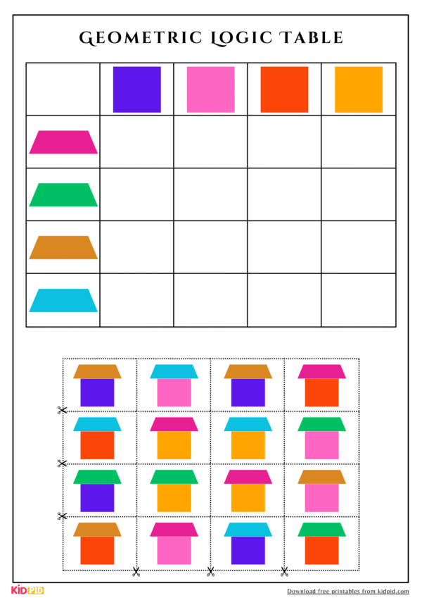 Geometric Logic Table Education Game Worksheet For Children