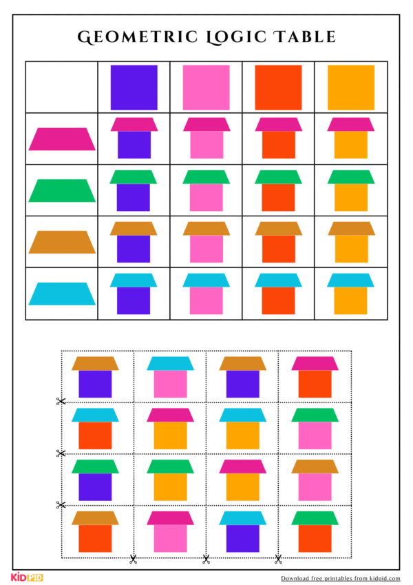 Geometric Logic Table Education Game Worksheet For Children