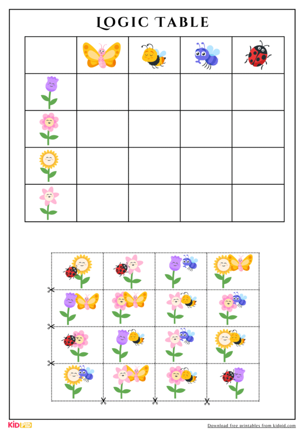 Logic Table Education Game Worksheet For Children
