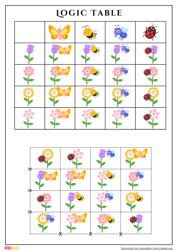 Logic Table Education Game Worksheet For Children