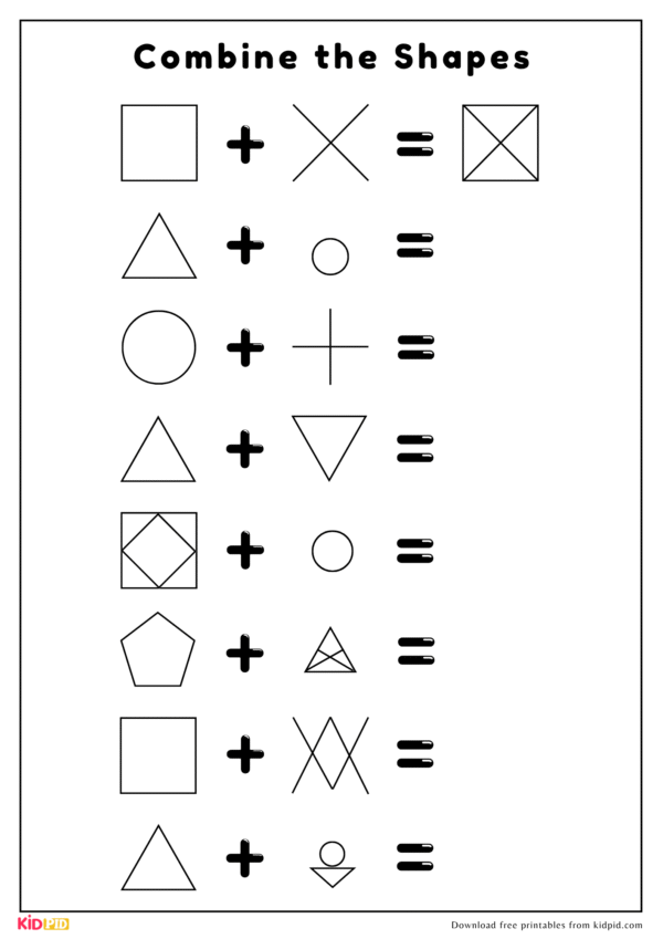 Printable Combine The Shapes - Logic Worksheet For Kids