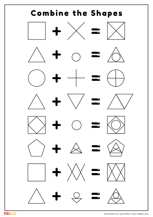 Printable Combine The Shapes - Logic Worksheet For Kids